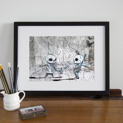 Skeleton Twins Print A4 size, Skeleton Print, Gothic art, Dark Art, Tattoo Print, skeleton art, Skulls, Macabre  Decor, Alternative Print,